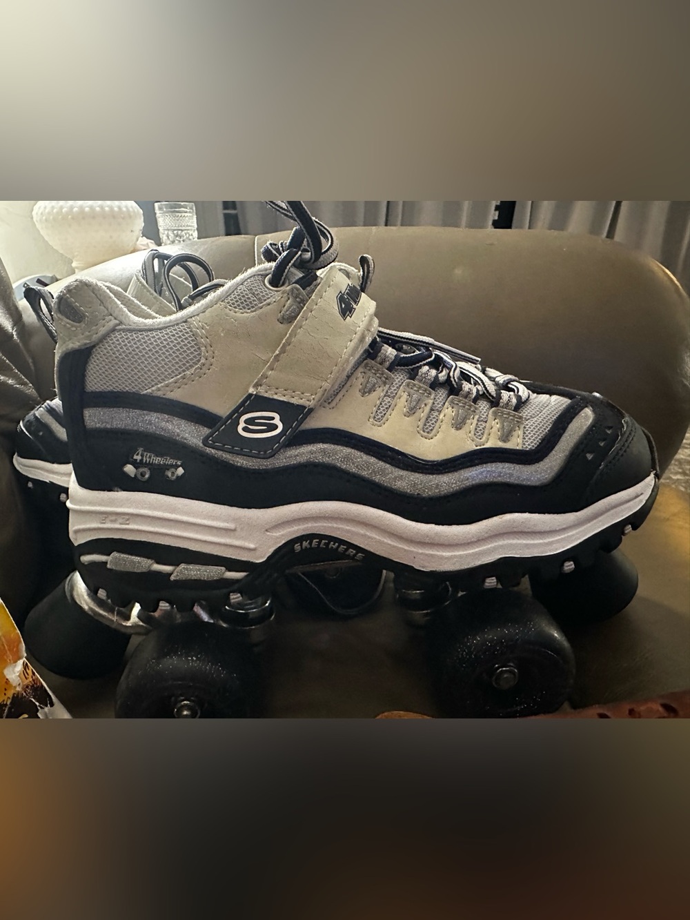 Skechers Kids White and Black Roller Skate Sneakers